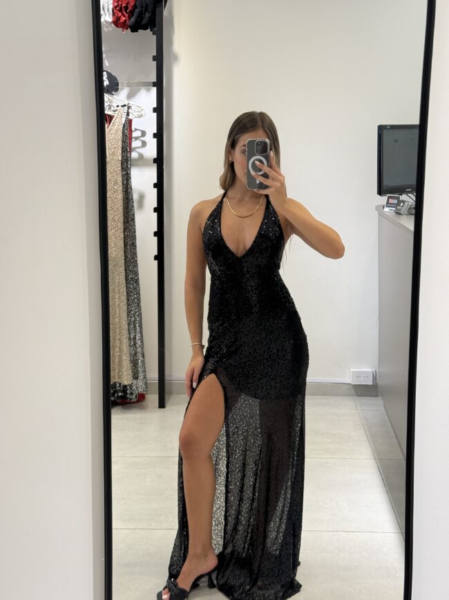 L6387 Vest. Largo Lentejuela Burgos Esc. V