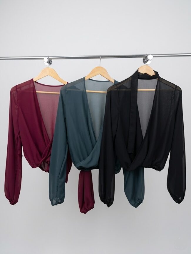 B6706 blusa de gasa bufanda