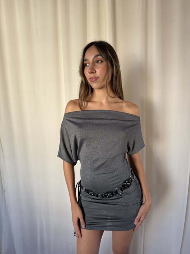V6724 Vestido lurex hombro caido